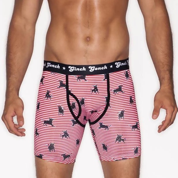 Ginch Gonch Boxer Brief Statement Graphic Underwear Long Leg Stripe Wild Bulls - Picture 1 of 9